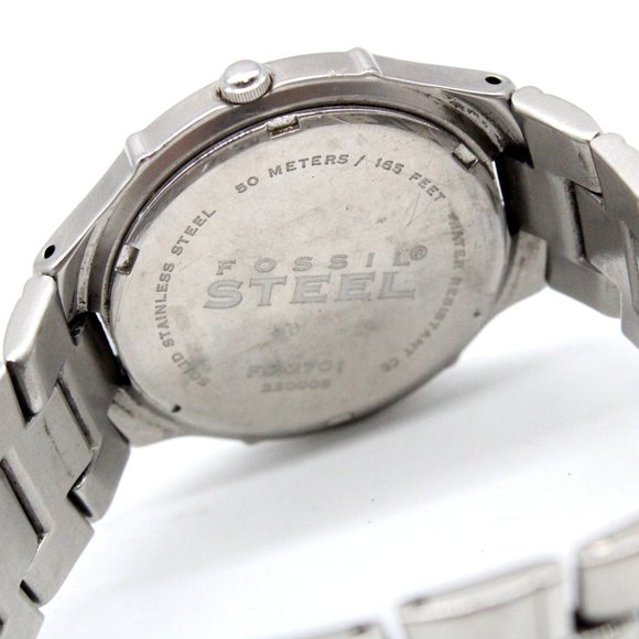 Vintage Fossil Steel Watch Mens Blue Dial Date Analog 36mm FS2701 Stainless Stee - Picture 8 of 8